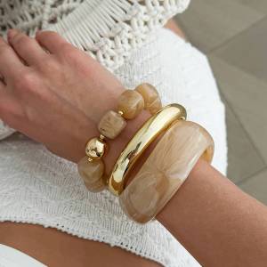 Ingemark 3 Pcs/Set Elegant Retro CCB Resin Beaded Bracelet for Women Trendy Stackable Elastic Bangles 2026 New Jewelry Gifts