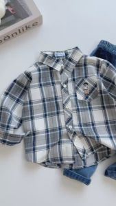 BE220 Bộ áo sơ mi caro dài tay quần bò jean LOCOBEAR quần áo cho bé trai phong cách Hàn Quốc