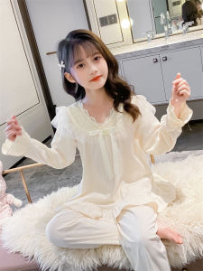 Bé Gái Phong Cách Công Chúa Ở Nhà Bộ Quần Áo Thoáng Khí Xuân Thu Phối Ren Tay Dài Cho Trẻ Em Từ 3-14 Tuổi