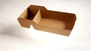 50pcs Disposable Kraft Paper Food Serving Tray Two Grids Snack Chicken Salad Carton Take Out Containers For Party