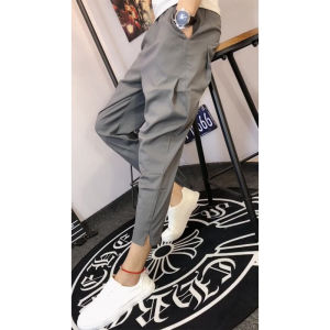 Ice Silk Quick Dry Thin Mens Casual Pants Loose Harlan Split Elastic Cuffed Summer Fashion Straight Leg Workwear Trousers