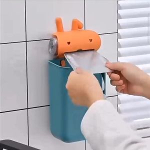 Cartoon Trash Bags Storage Box Punch-free Grocery Bag Holder Multi-purpose Free Perforated Wall-mounted Recycle Bag Dispenser