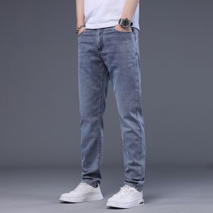 ROMON | Lormen Mens Slim Fit Straight Leg Jeans Summer Thin Ice Silk Casual Elastic Business Korean Style Long Pants