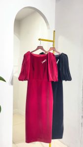 [Voucher 15% MOV 199K cap 100K Đầm dạ hội HeraDG dáng ôm dài xếp nhún vai đính đá chất nhung mềm mại WDHBC2013