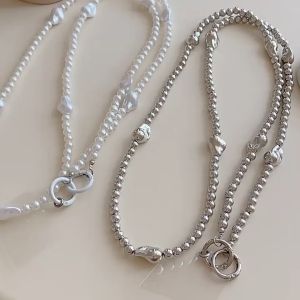 IC [New] Tali Lanyard Selempang Hp Manik Manik Silver Chrome Hearts Beads Love PhoneSling Lanyard Simple SM312
