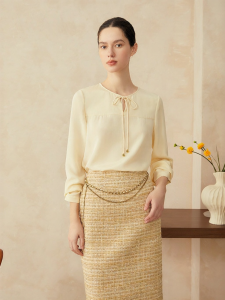 Spring French Style Elastic Crinkle Silk Shirt