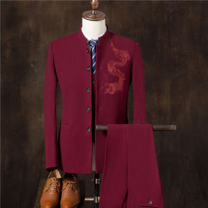 Chinese Style Wedding Suit Three-Piece Set Mens Casual Jacket Marriage Ceremony Clothing Standard Fit Fashion Urban Polyester Blend