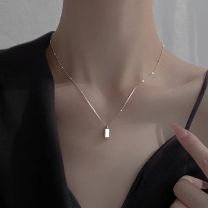 Pure Silver Ins925 Small Gold Bar Necklace Womens Trendy New Luxury Dainty Choker High-End Feelings Versatile Pendant Chain
