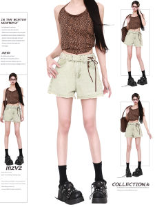 กางเกงขาสั้นผ้ายีนส์ขาดเอวสูงสำหรับผู้หญิง กางเกงขายาวทรงเอ ทรงหลวม ฤดูร้อน 2024 กางเกงขายาวทรงหลวมสำหรับผู้หญิง