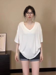 Plus Size White Plus Size Ladies Drop Shoulder Short Sleeve T-shirt Female Summer Loose and Lazy Style Pear Shapes Slim Fit Slimming Tops