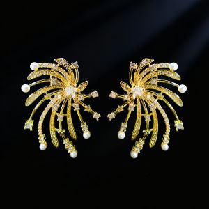 Sequito phụ nữ cao quý Wedding trang sức tai mạ bạc Micro Pave Tiny aaaaa Zirconia đối xứng cánh với ngọc trai phụ kiện quần áo se1017