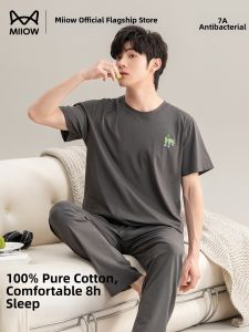 MiiOW | Cotton Thin Spring Autumn Mens Sleepwear Short Sleeve Long Pants