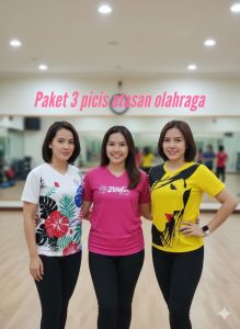 3 picis atasan wanita dewasa kaos olahraga wanita bahan milano kaos senam ukuran M.L.XL.XXL