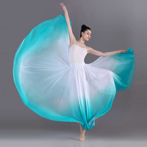 Gradient Classical Dance Big Swing Skirt Flowing Half Body Practice Long Dress Womens 720 Degree Dance Chiffon Yarn Skirt Performance Dress