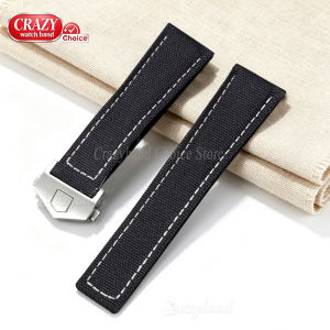 Sailcloth Leather Watch Strap 20mm 22mm for Tag Heuer Carrera for Monaco F1 Band Folding Buckle Nylon Men Soften Bracelet Black
