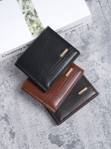 New Mens Wallet Short Fashion Casual Lychee Pattern Soft Leather Multi-Card Large Capacity Small Wallet PU Synthetic Leather
