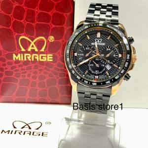 MIRAGE 8535 Original Rose Black Jam Tangan Pria Origian Stainless Steel Tahan Air Tanggal Aktiv Analog Model Sport