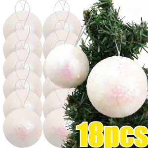18Pcs Christmas DIY Ornament Balls Foam White Round Xmas Tree Hanging Pendants New Year Navidad Party Home Decoration Gifts