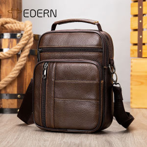 EDERN Genuine Leather Shoulder Bag for Men Retro Cowhide Messenger Bags Handbag Mens Vertical Crossbody Bag Large Capacity Casual Sling Bag