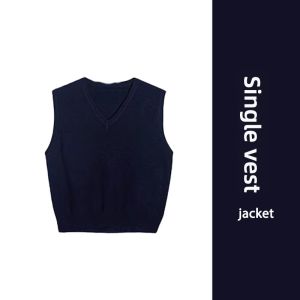 YUEZHONGWEI | Campus Style Layered Knit Vest and Shirt Suit
