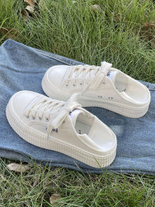 Versatile Canvas Sneakers Womens Spring 2025 New Style Cookie Thick Bottom Shoes Casual Low Top Rubber Sole Pure Color