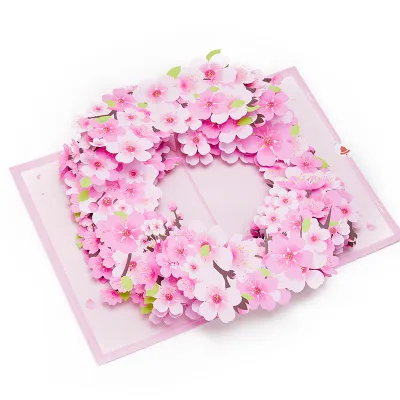 Valentines Day Pink Cherry Blossom Pop Up Card Box Bouquet Birthday Mothers Day Handmade Gift for Girlfriend