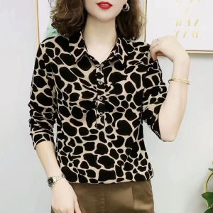 Le Yan Mommy Style Shirt Collar Button Design Leopard Print Top for Middle-Aged And Elderly Women Fashionable Autumn New Arrival