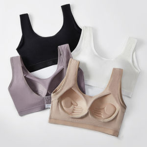 DACHAO Cotton Bra for Women Fixed Pads Sports Shockproof Underwear Seamless Solid Back Closure Female Lingerie