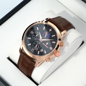 POEDAGAR Đồng Hồ Cho Nam Giới Thạch Anh Cổ Tay Ban Đầu Mens Đồng Hồ relo da thật không thấm nước Kinh Doanh Sáng 3D Mặt Trời trăng sao Đa Chức Năng Thiết Kế Lịch Thời Trang Với Hộp 882