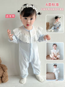 Baby Girl Boneless Jumpsuits Summer Long-Sleeve Thin Newborn Baby Pure Cotton Air Conditioning Clothes Super Cute Princess Rompers