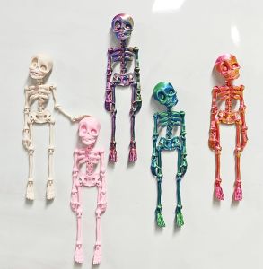 Posable Skull Refrigerator Magnets 3D Printed Movable Skeleton Fridge Magnet Creative Glowing Halloween Skeleton Decorations for Kitchen Office and Locker