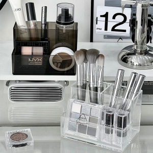 กล่องเก็บของอะคริลิกสำหรับตู้เวชภัณฑ์ในห้องน้ำ ชั้นวางเครื่องสำอาง ช่องแยกส่วน ชั้นวางเครื่องสำอางแบบเคลื่อนที่ได้ กล่องจัดระเบียบ