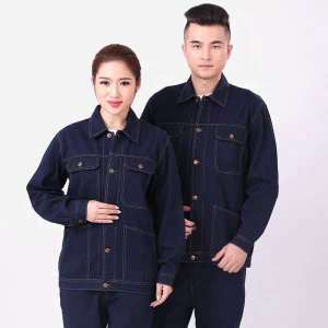 Thick Denim Workwear Set for Men And Women with Multiple Pockets Loose Fit Cotton Blend Electric Welder Work Uniforms