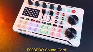 Siborie【COD】F998PRO White Soundcard Mixer Bluetooth Live microphone karaoke mixer live broadcast External audio sound card equipment mobile computer universal