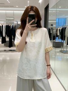 AIYITI | Embroidered Satin Blouse for Large Size Women New Style Belly Concealing Shirt