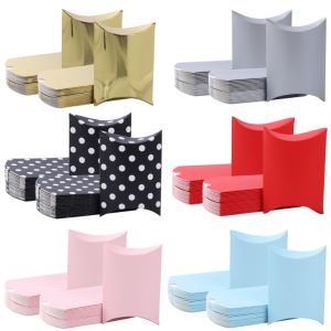 10pcs Pillow Shape Candy Boxes Solid Color Dot Decorative Gift Wrapper Kraft Paper Wedding Birthday Baby Shower Decor Cookie Box