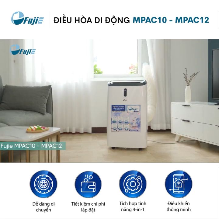 Điều hòa di động 10000 BTU FUJIE Cho phòng 20m2 Máy lạnh đứng cây mini làm lạnh đa năng hút ẩm lọc không khí có điều khiển từ xa
