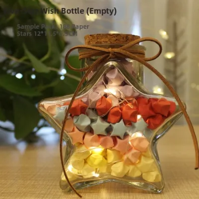Transparent Glass Star Bottle Wish Bottle with Wood Stopper Drifting Bottle Lucky Star Bottle Can Hold 520 Paper Stars Wish Bottle