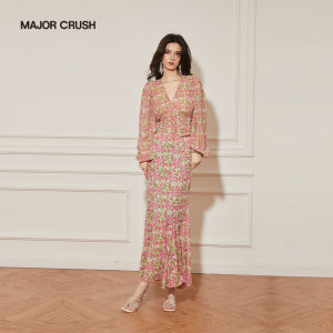 French V-Neck Slimming Floral Set Dress