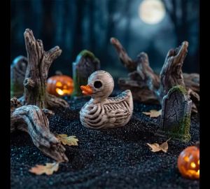 Mini Skull Duck Resin Figurine Gothic Halloween Decor Spooky Bone Pattern Duck Statue Micro Landscape Ornament Desktop Decor