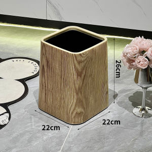 Large Capacity Home Trash Can Retro Cover Kitchen Bathroom Paper Basket Wooden Texture Square Shape Family Cleaning Tool