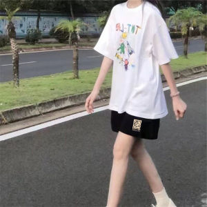 High Waist A-Line Sport Shorts plus Size Womens Casual Loose Fit Five-Quarter Length Elastic Waist Comfortable Summer New Arrival