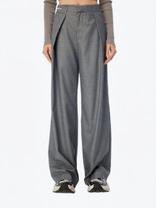 ANN ANDELMAN | Gray Side-Folded Deconstructed Casual Straight Trousers