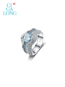 Ciga Long | Aquamarine Original New Chinese Style Mountain & Sea Cloud Pattern Gift Ring