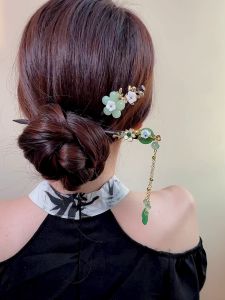 Chinese Style Hair Stick for Women Green Flower Vintage Chinese Hairpin Ancient Hanfu Hair Accessories