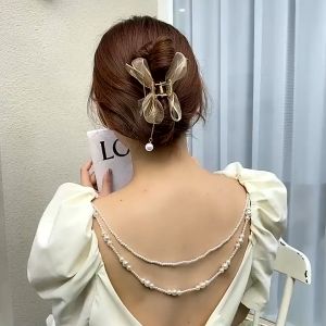 Jedai Jepit Rambut Jepitan Wanita Pita Hair Claw Clip Logam Kupu-Kupu Pita Mutiara Aksesoris Fashion Gaya Korea Korea Thailand Premium Ori Original
