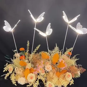 New Wedding props luminous 5pcs Butterfly road lead light wedding stage iron art electric gold plate