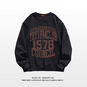 Extra Large Size Mens Cotton Sweatshirt Long Sleeve Loose Fit Casual T-Shirt for Spring Autumn High Street Style Streetwear