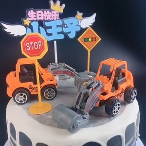 4 in 1 set Construction Vehicle model set cake ornaments cartoon excavator truck children boys toys gifts cake topper