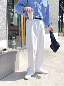 American Style Loose Fit Straight Leg Workwear Trousers Mens Casual Pure Color White Dad Suit Pants Trendy Youthful Style